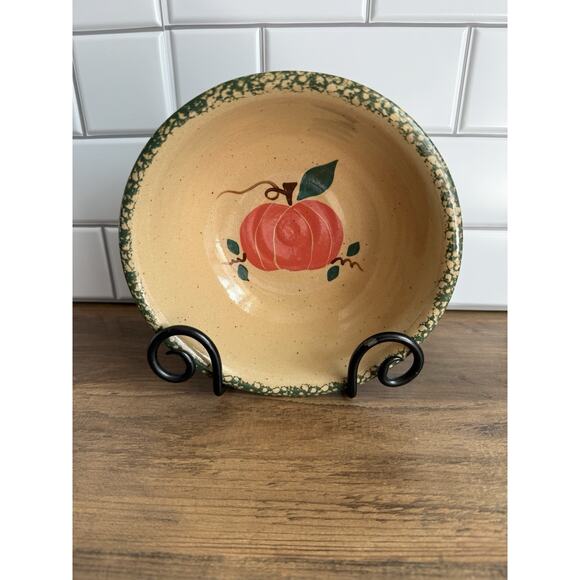 Vintage Three Rivers Pottery 1994 Myra PUMPKIN Sponge Edge Soup Cereal Bowl - Picture 1 of 4